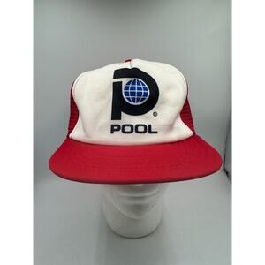 Vtg Pool 80s P Trucker Hat Globe Production Mesh Company Logo Snapback Foam
